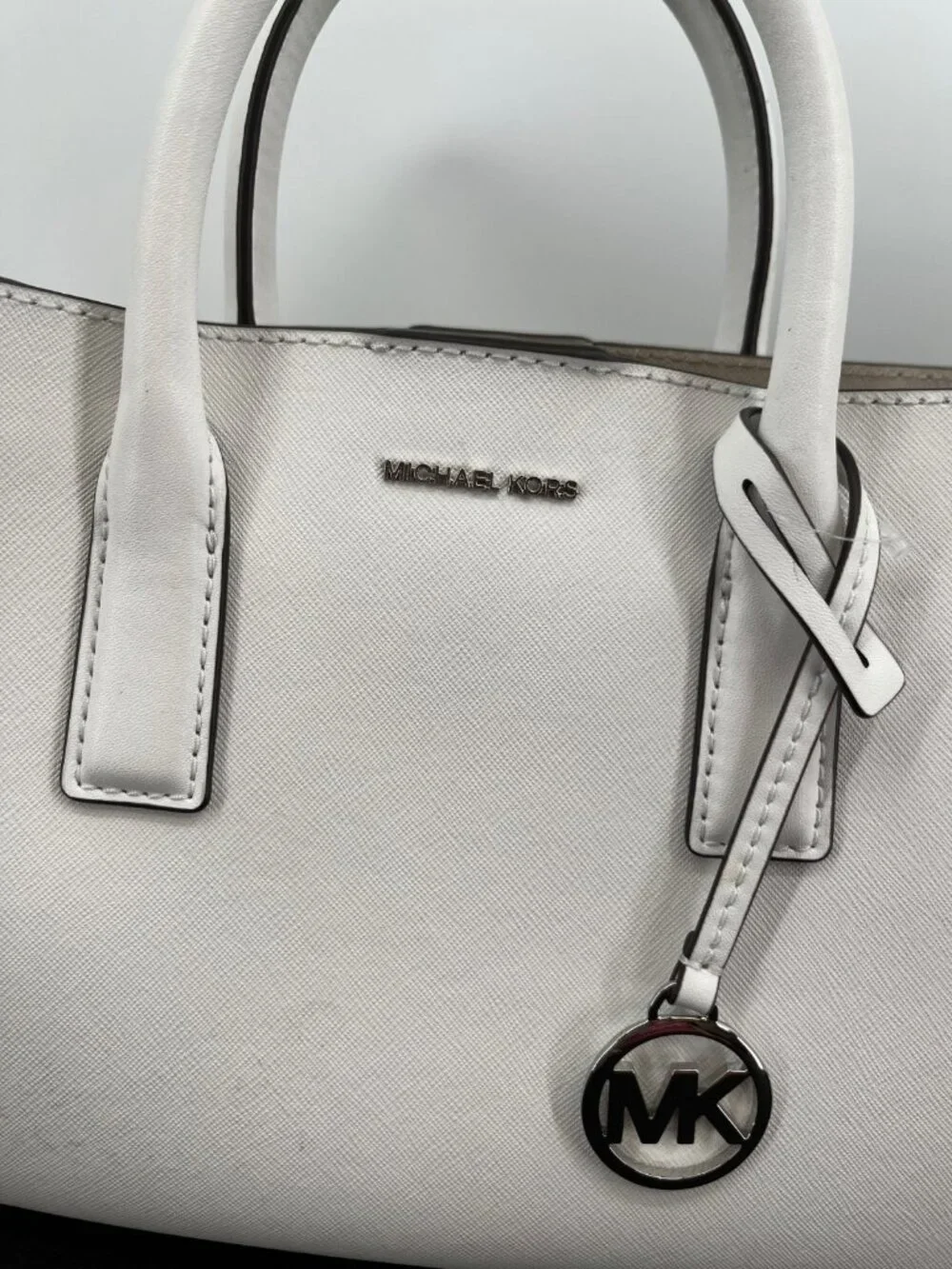 Michael Kors Ruthie Small Satchel White Leather Zip Double Handle Lined Bag
